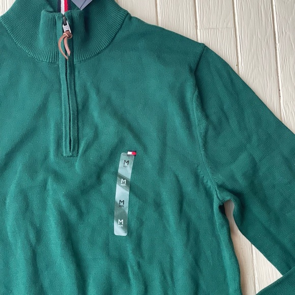 Tommy Hilfiger Mens Solid Quarter Zip Mock Neck Sweater Hunter Green Size Medium - Picture 6 of 7